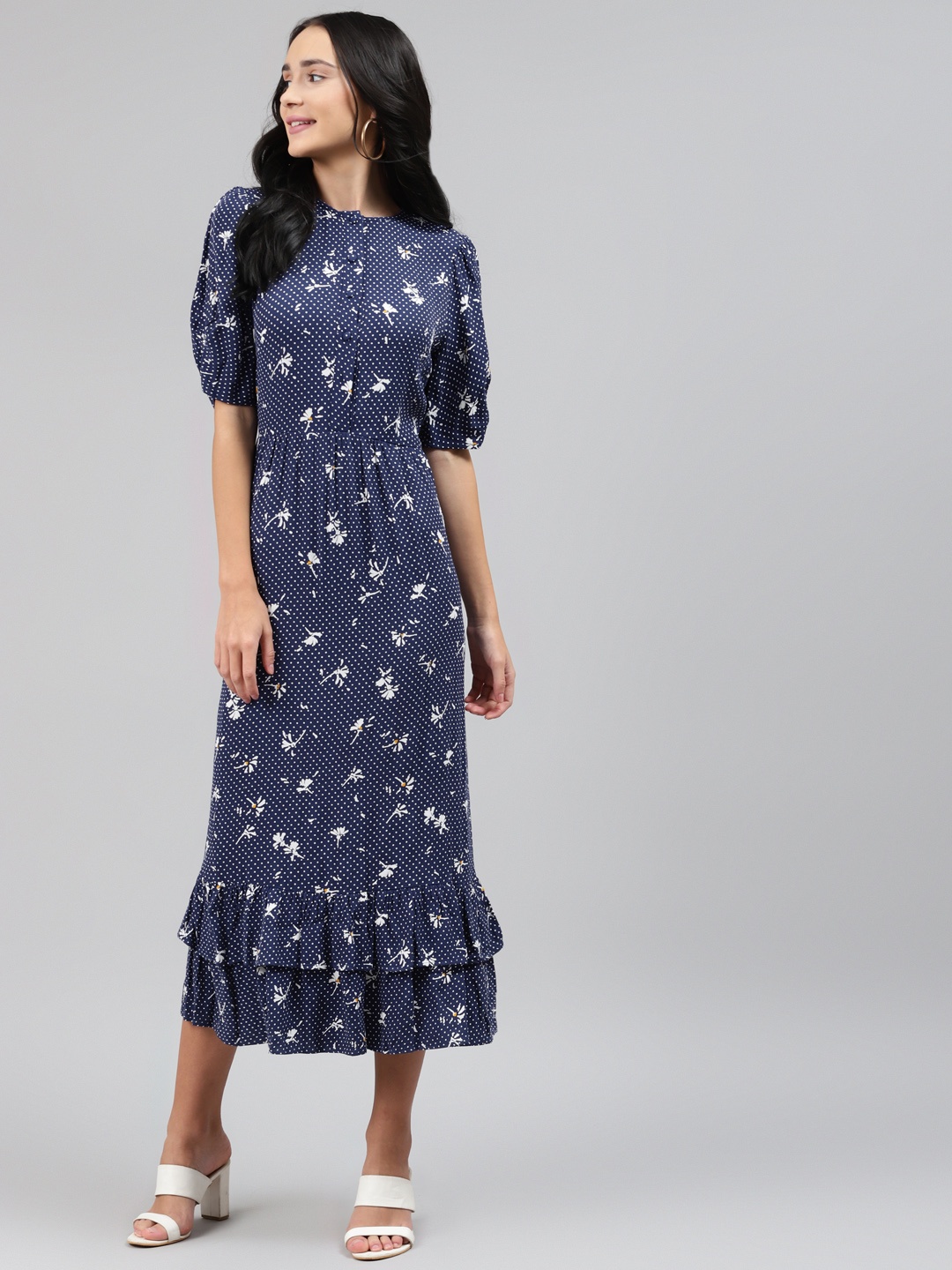 

Marks & Spencer Navy Blue Floral Peplum Midi Dress