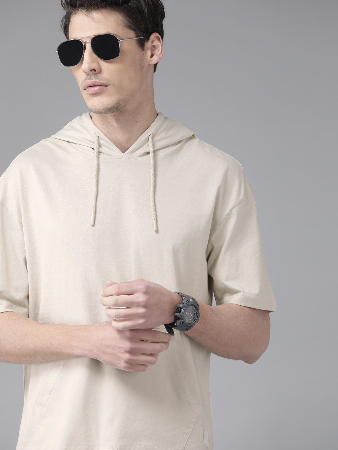 

Roadster Men Cream-Coloured Solid Pure Cotton T-shirt