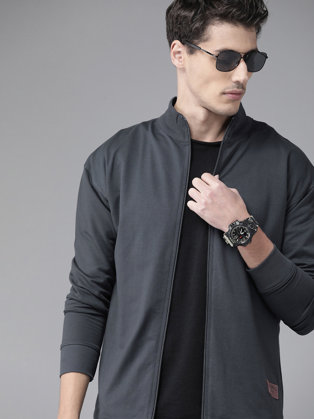 

The Roadster Lifestyle Co Men Charcoal Solid Sweatshirt