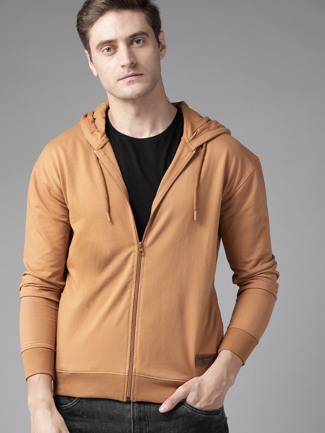 

The Roadster Lifestyle Co Men Rust Orange Hooded Relaxed Fit Sweatshirt