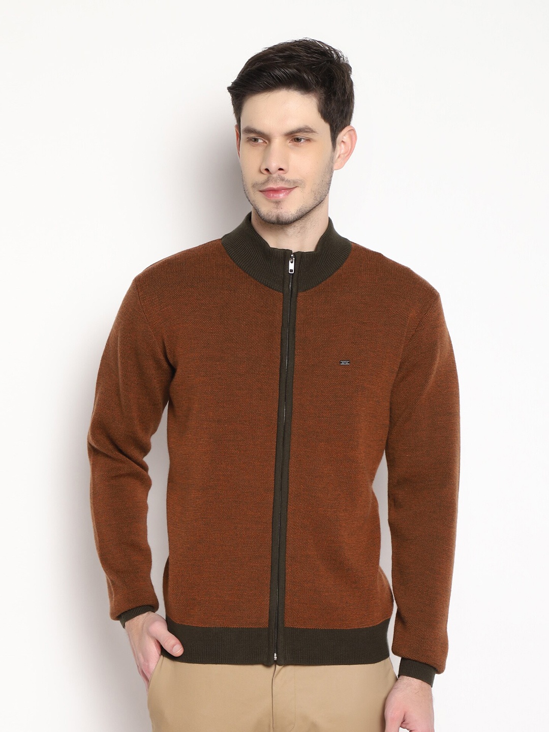 

Blackberrys Men Olive & Brown Colourblocked Cardigan Sweater