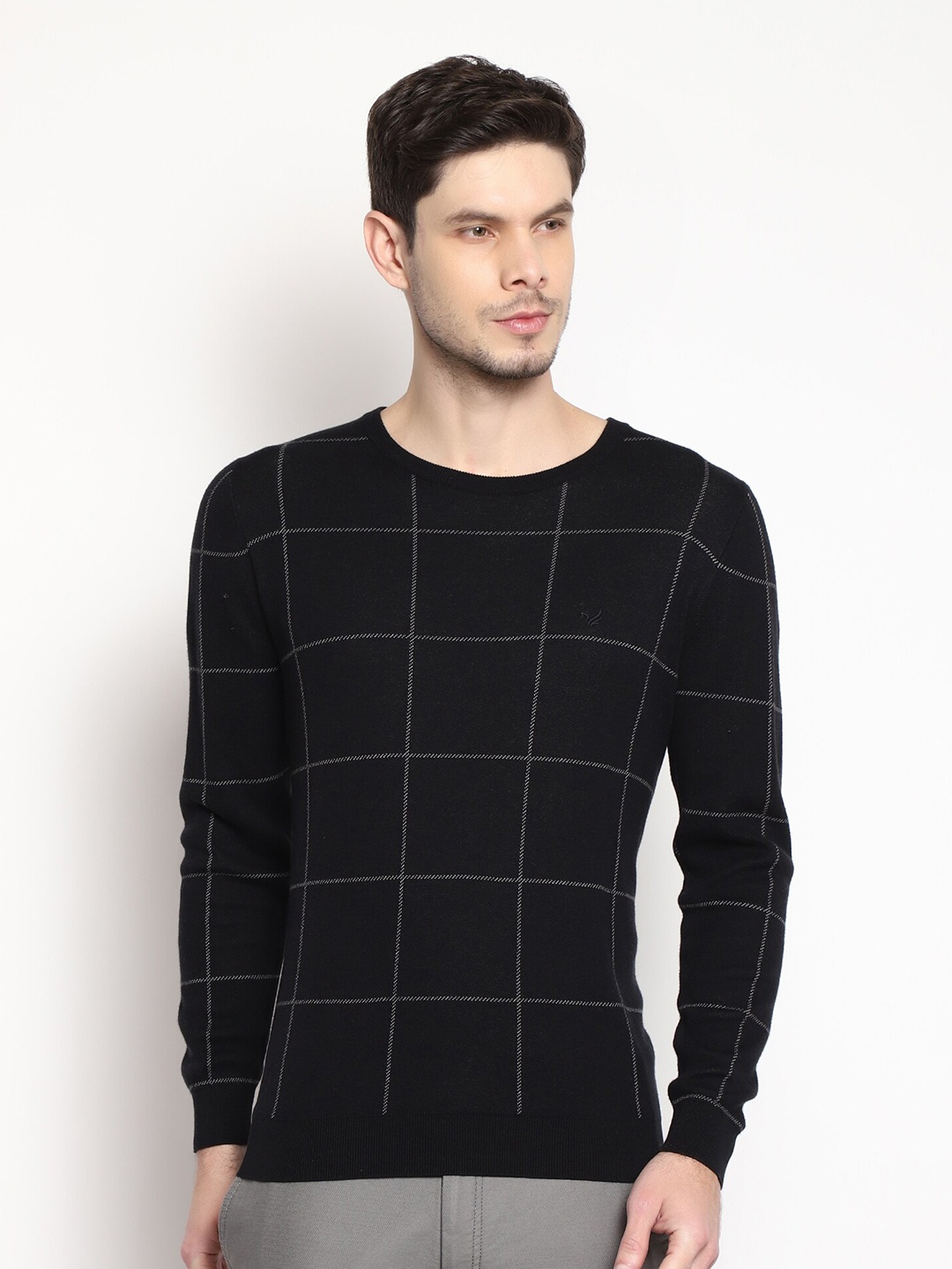 

Blackberrys Men Black Pure Cotton Checked Pullover Sweater