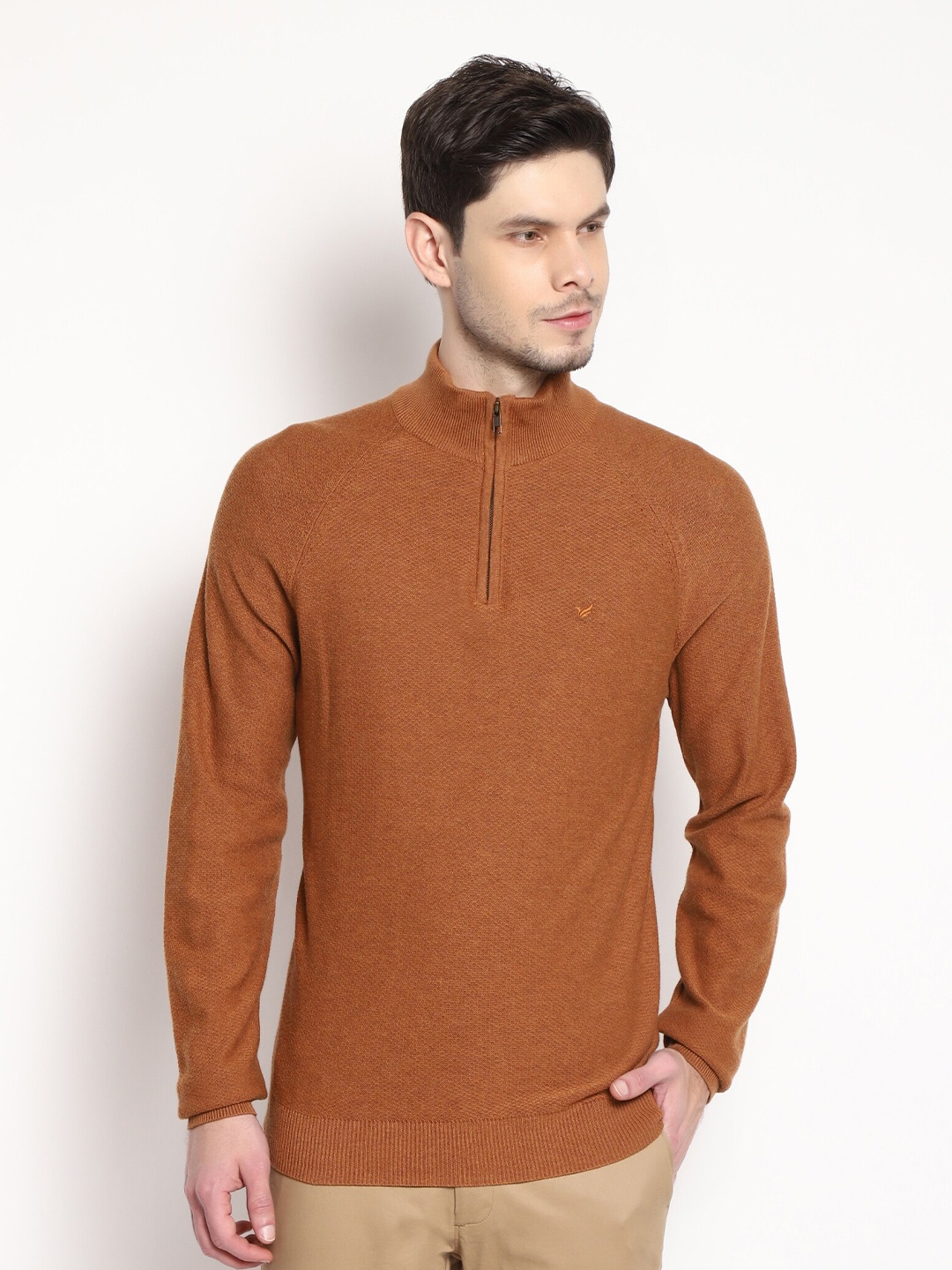 

Blackberrys Men Mustard Solid Pullover Sweater