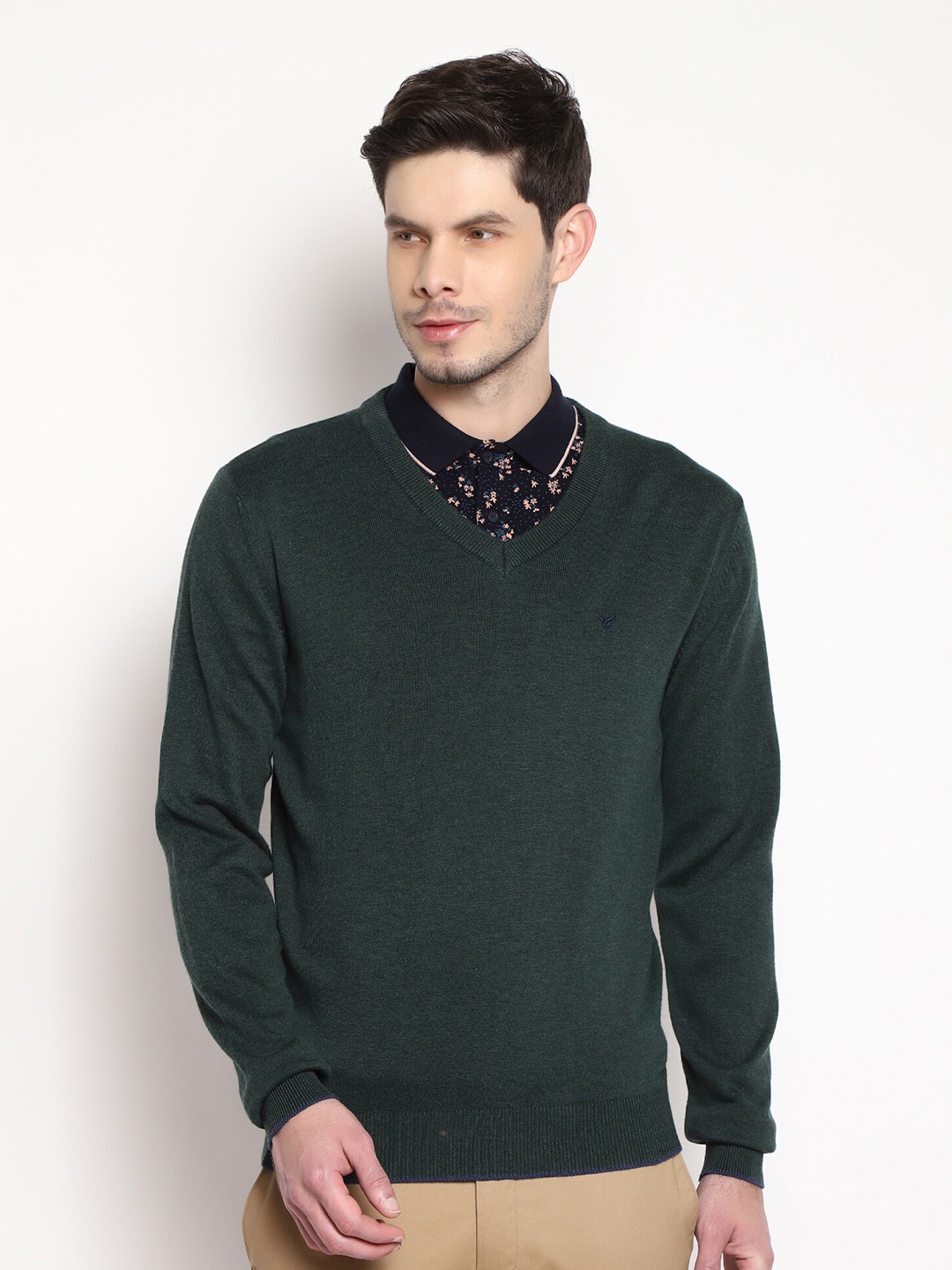 

Blackberrys Men Green Solid Pullover Sweater