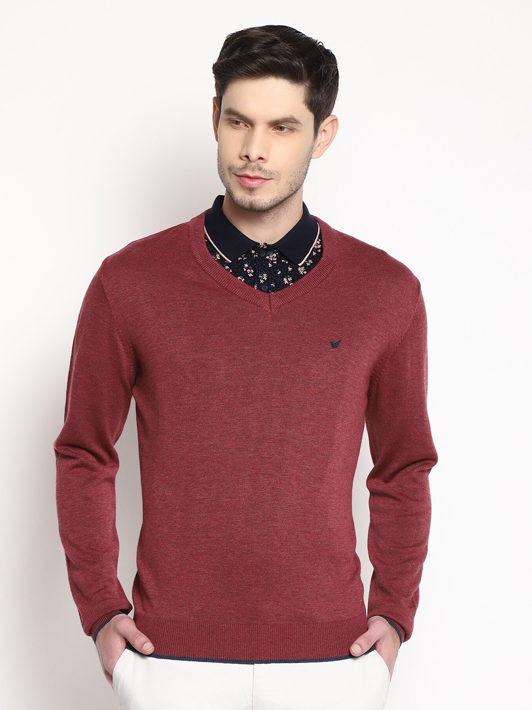 

Blackberrys Men Maroon Solid Pullover Sweater