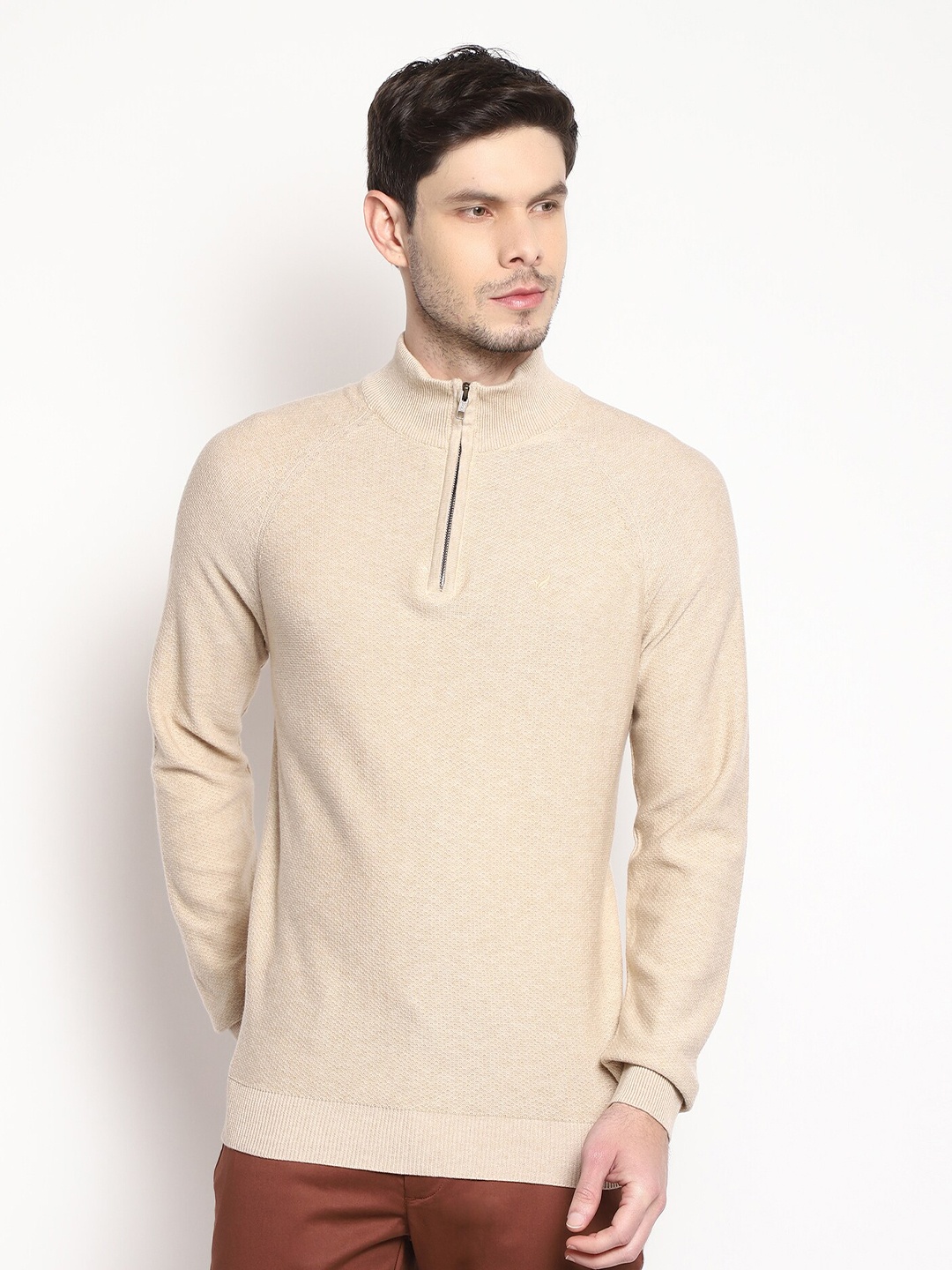 

Blackberrys Men Beige Solid Pullover Sweater