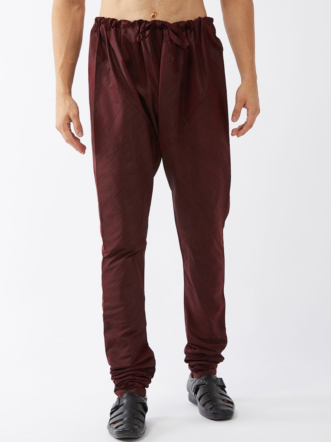 

VASTRAMAY Men Burgundy Silk Blend Churidar