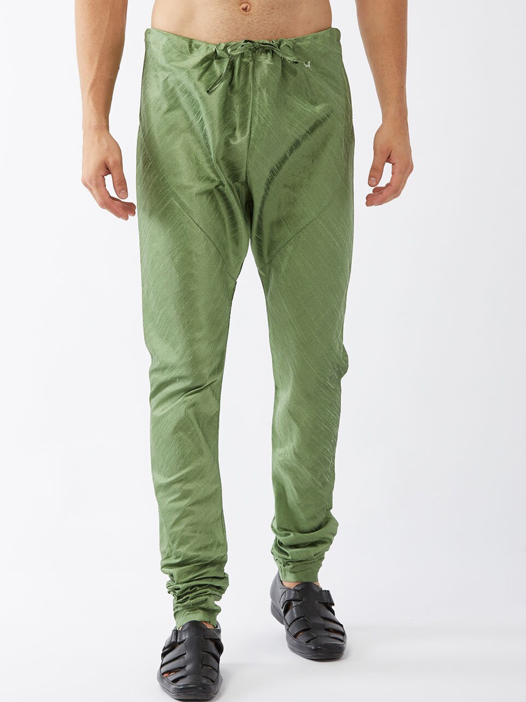 

VASTRAMAY Men Green Silk Blend Churidar