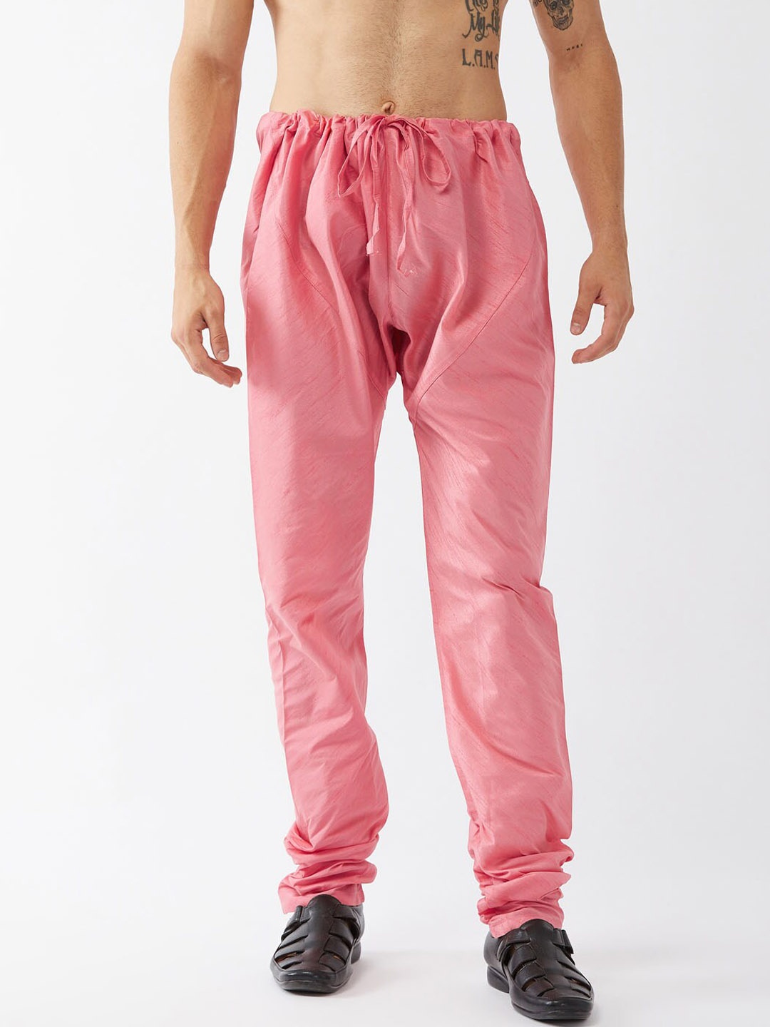 

VASTRAMAY Men Pink Solid Slim-Fit Churidar