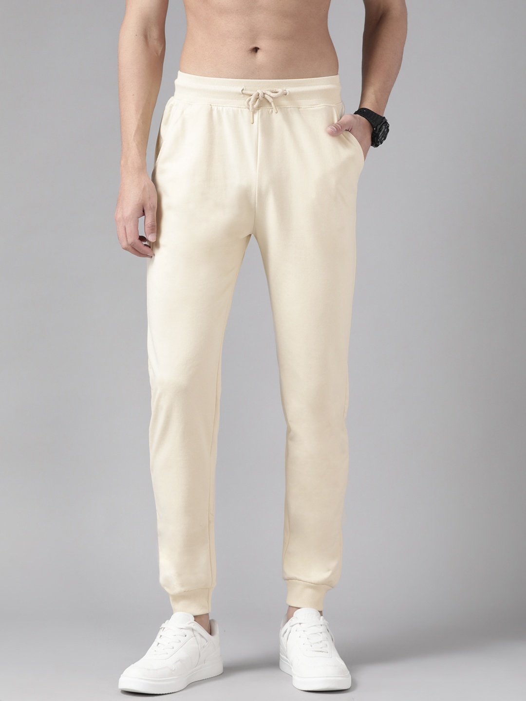 

Roadster Men Cream-Coloured Solid Joggers