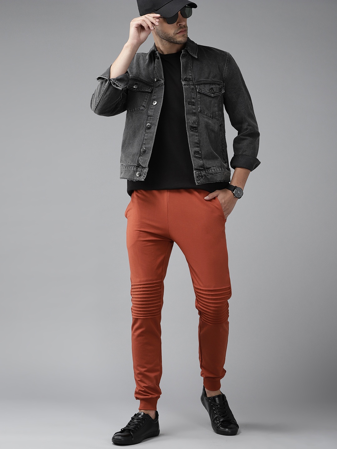 

Roadster Men Rust Orange Solid Panelled Relaxed Fit Joggers