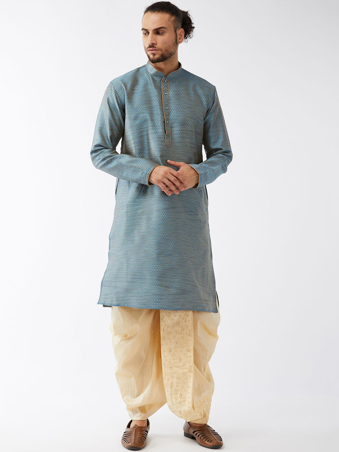 

VASTRAMAY Men Blue Regular Kurta with Dhoti Pants