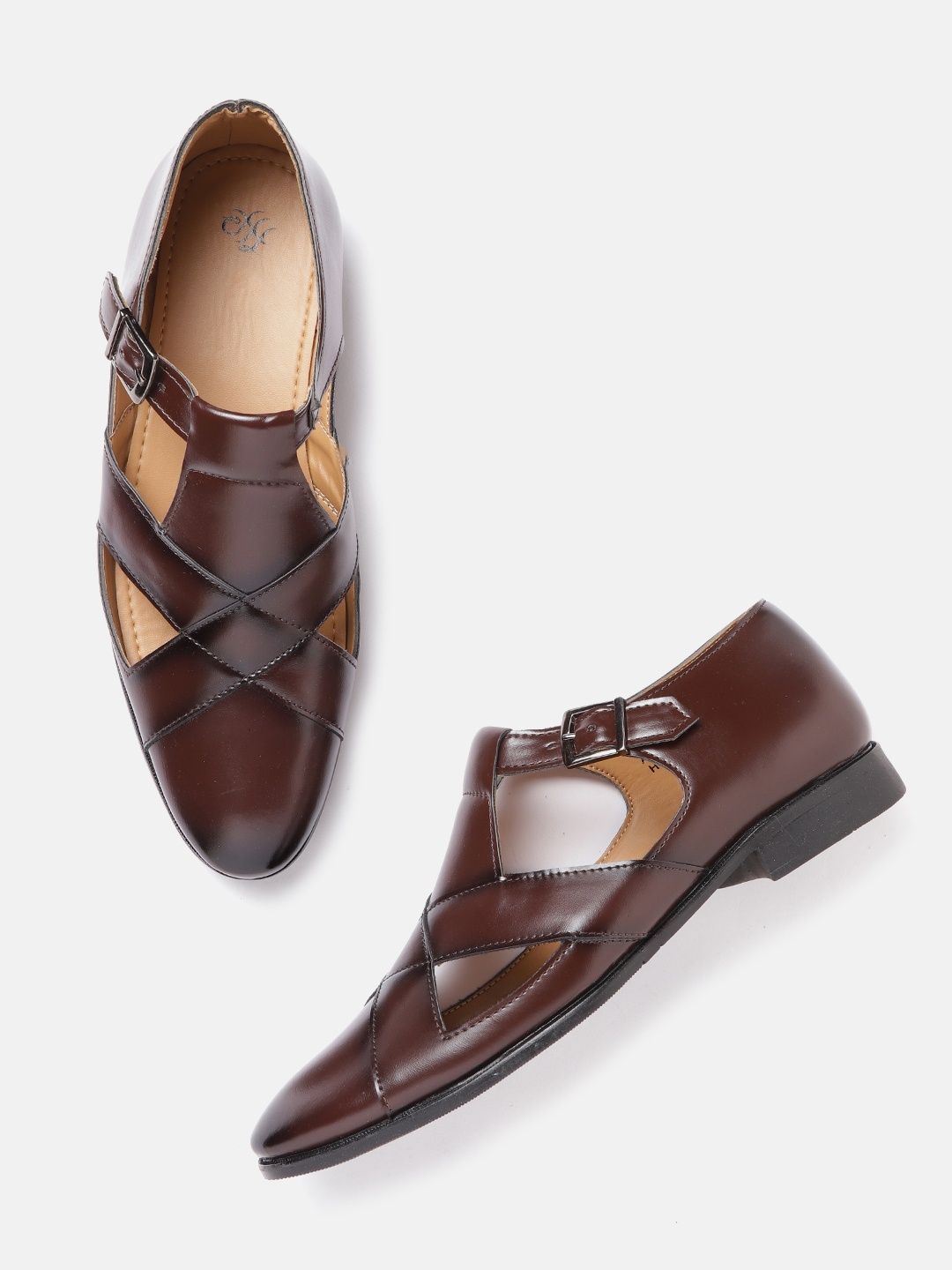

House of Pataudi Men Coffee Brown Handcrafted Shoe-Style Sandals