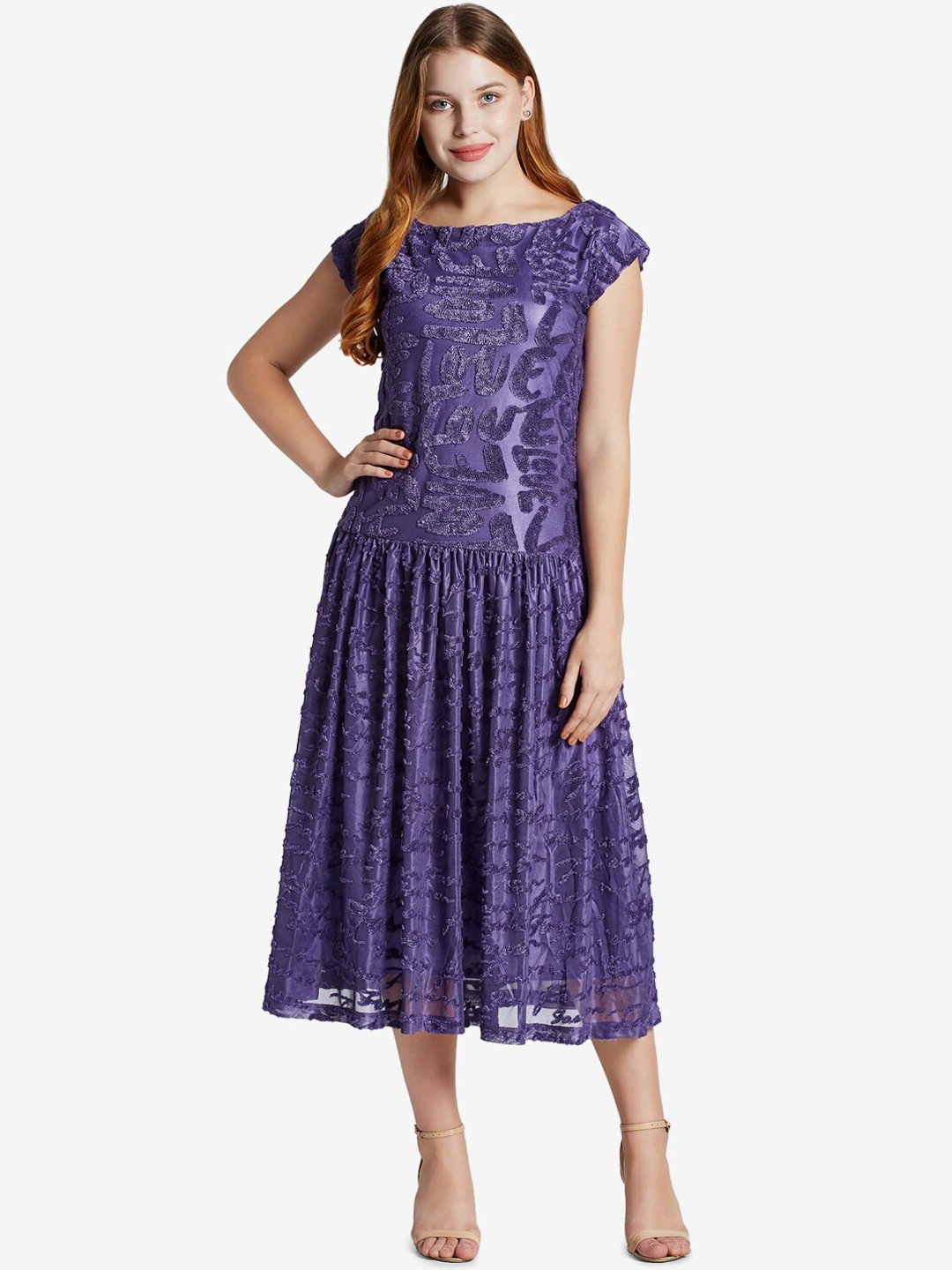 

Emmyrobe Purple Self Design Midi Dress