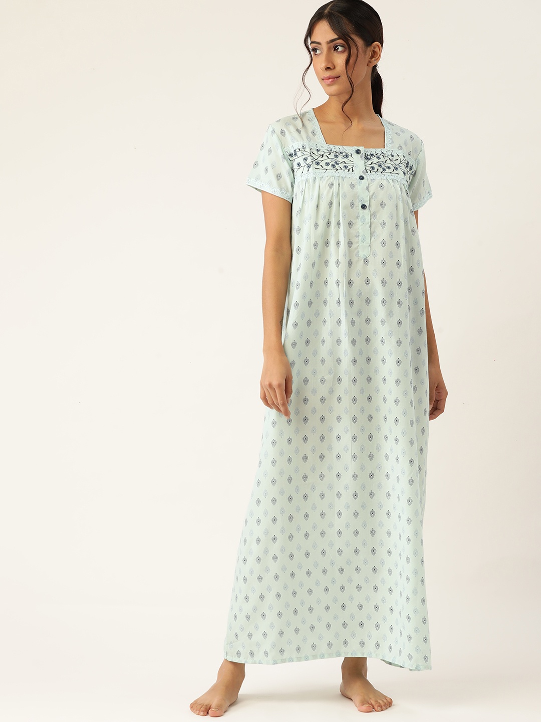 

ETC Women Blue Printed Maxi Nightdress