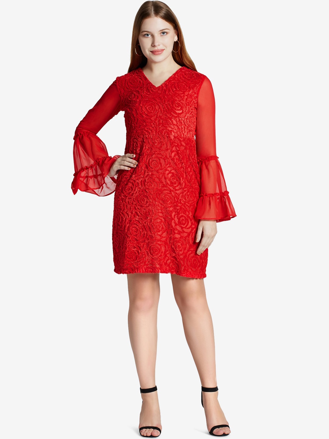 

Emmyrobe Red Self Design Sheath Dress