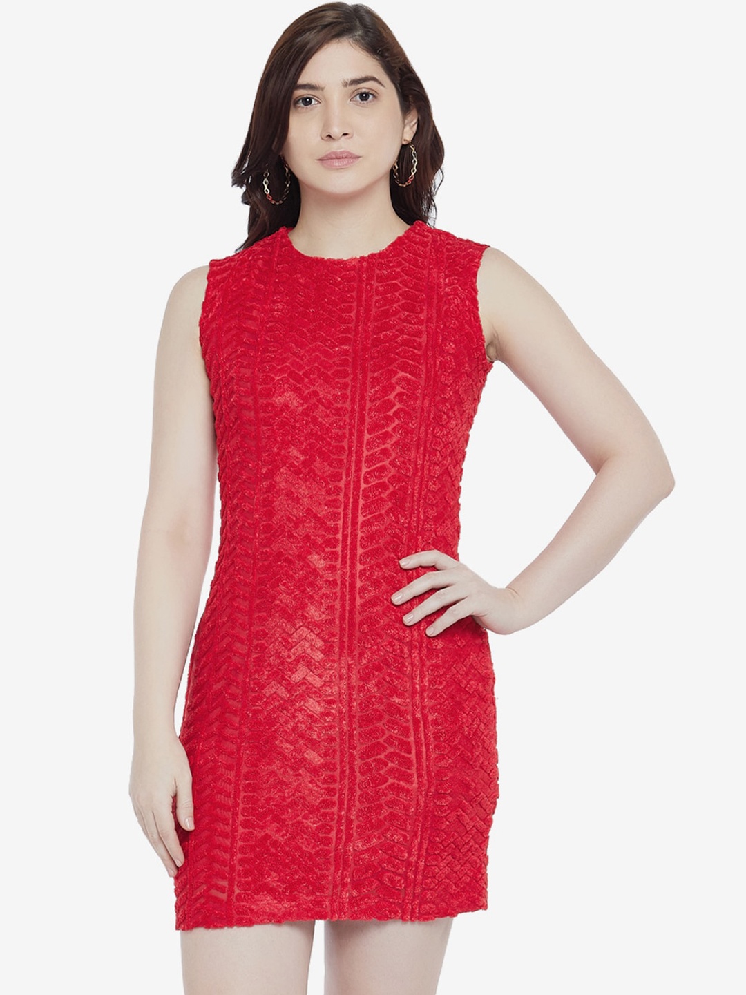 

Emmyrobe Red Self Design Bodycon Dress