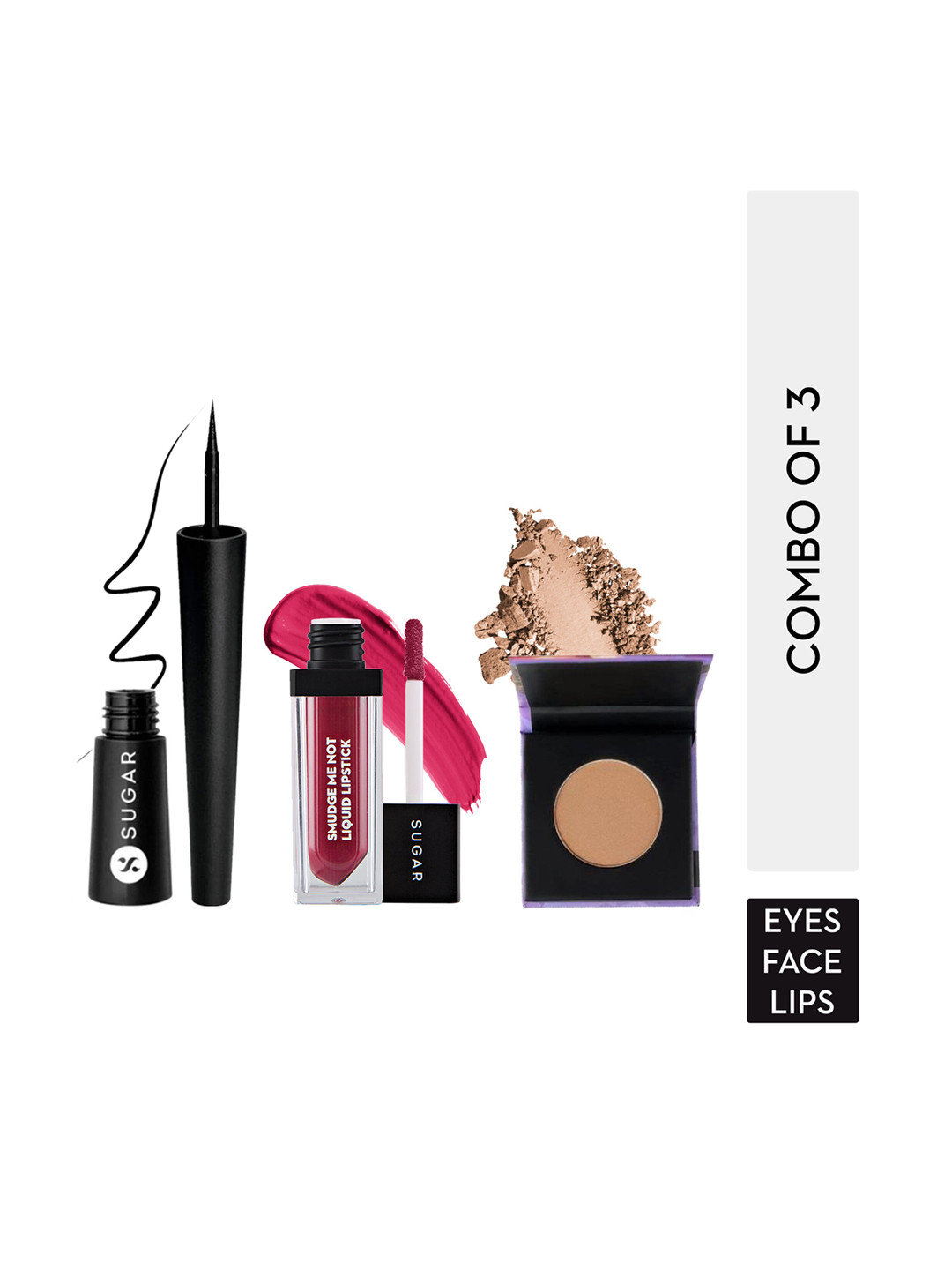 

SUGAR Set of 24HR Eyeliner- Smudge Me Not Liquid Lipstick - Mini Bronzer, Maroon