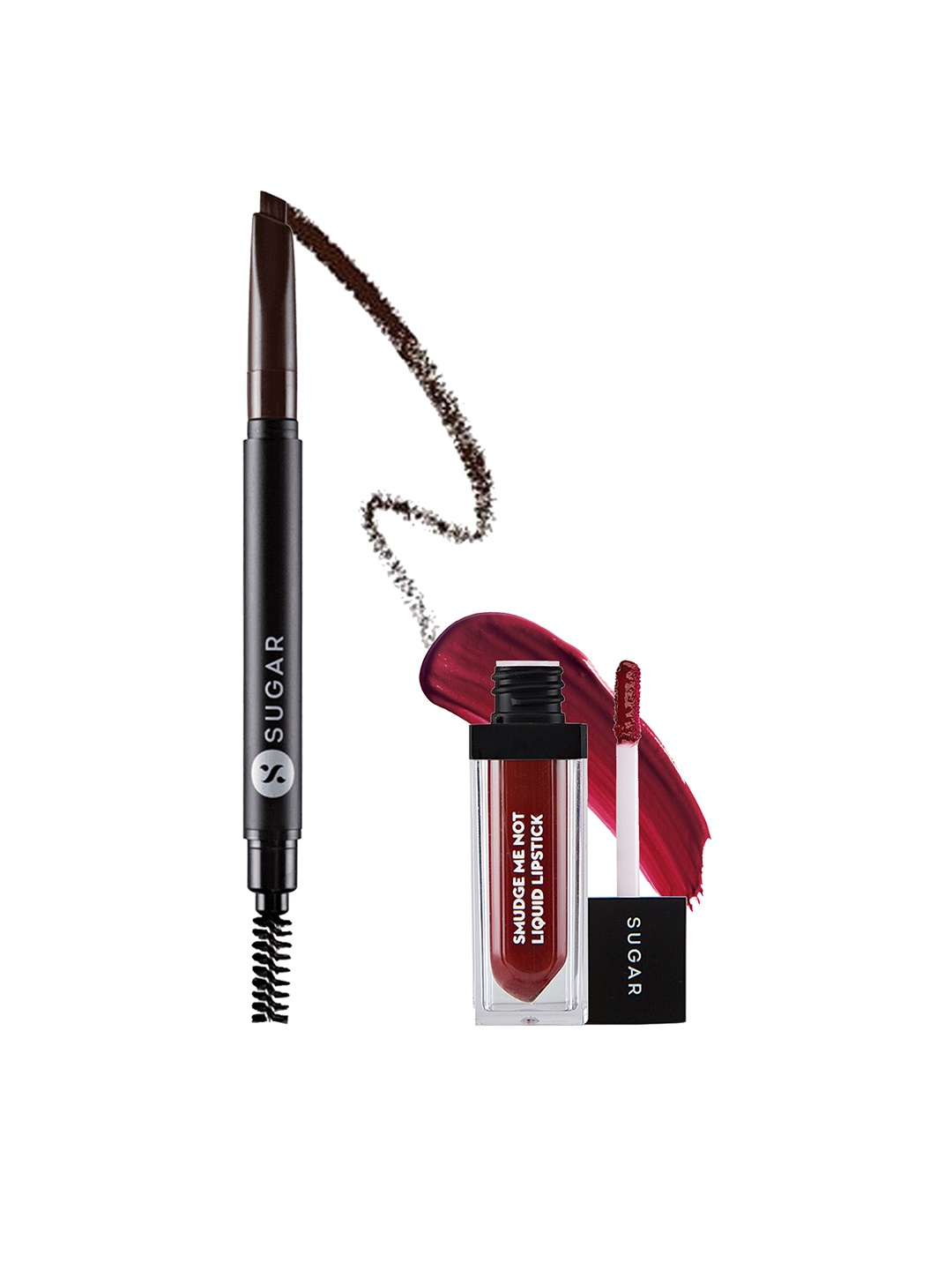 

SUGAR Set of Smudge Me Not Liquid Lipstick - Brazen Raisin 01 & Arch Arrival Brow Definer - Jerry Brown 01, Maroon