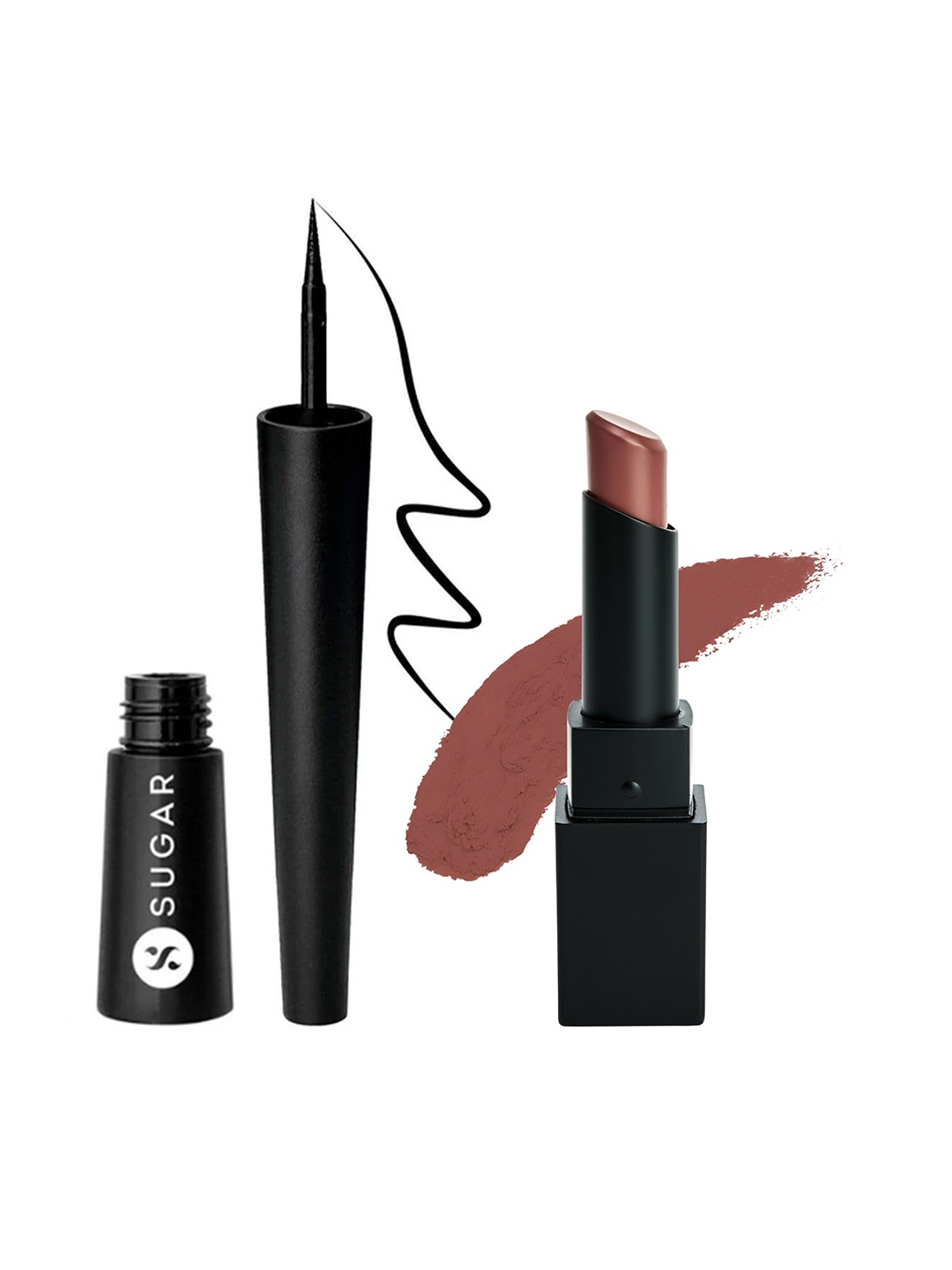 

SUGAR Set Of Nothing Else Matter Lipstick- 01 & Gloss Boss 24HR Eyeliner- 01, Brown