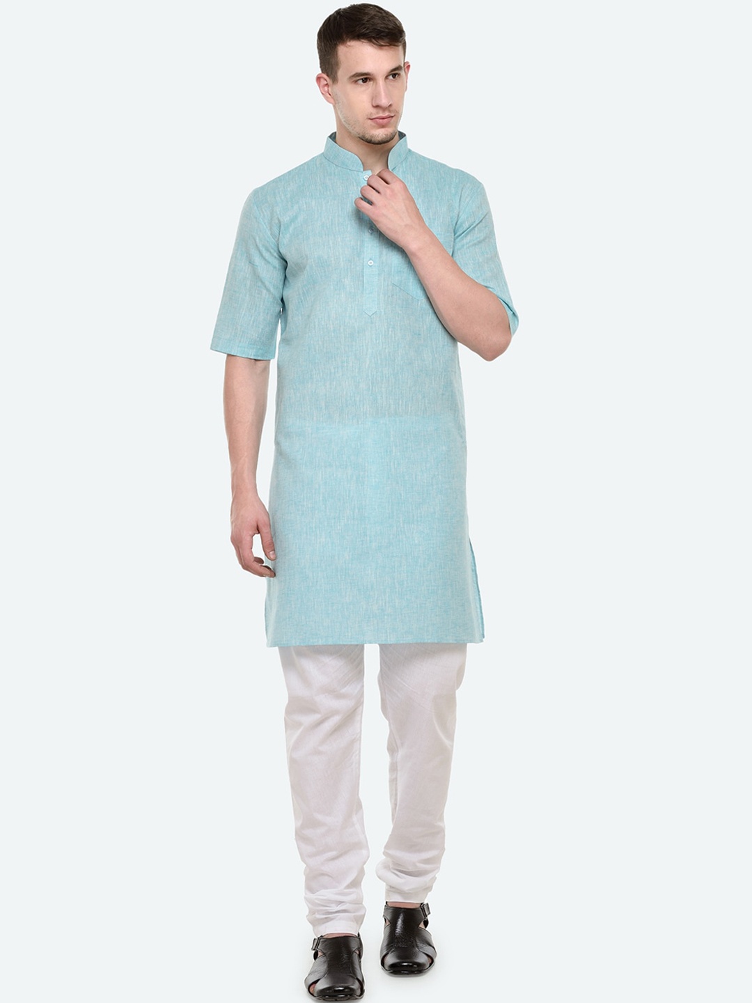 

RG DESIGNERS Men Blue Angrakha Kurta with Pyjamas