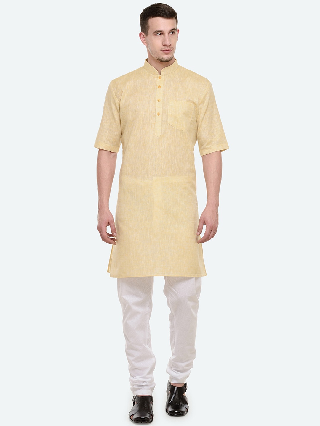 

RG DESIGNERS Men Yellow Woven Design Regular Kurta with Pyjamas