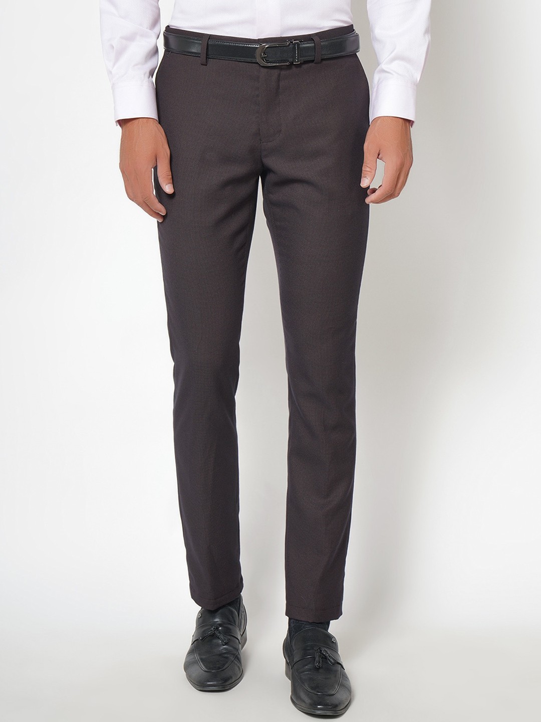 

Blackberrys Men Brown Textured B-95 Slim Fit Formal Trousers