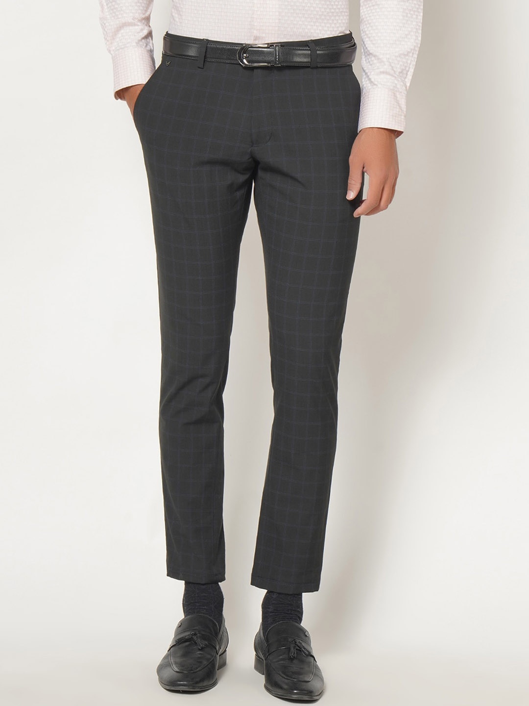 

Blackberrys Men Black Checked B-95 Slim Fit Formal Trousers