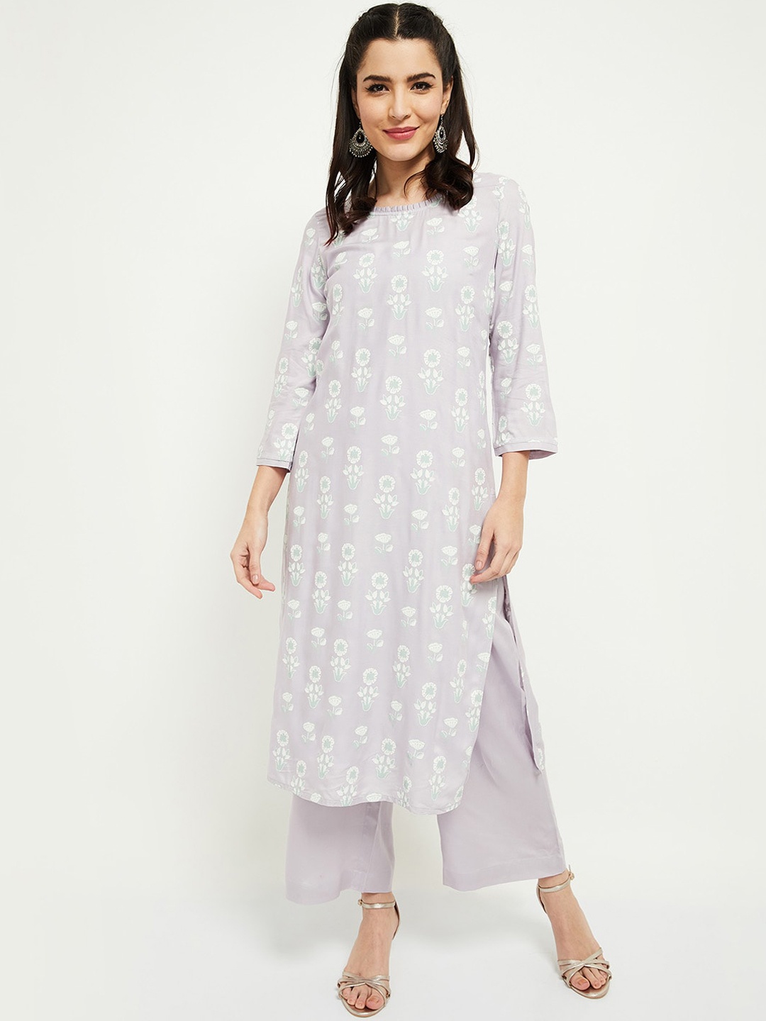 

max Women Blue Floral Printed Regular Kurta with Palazzos