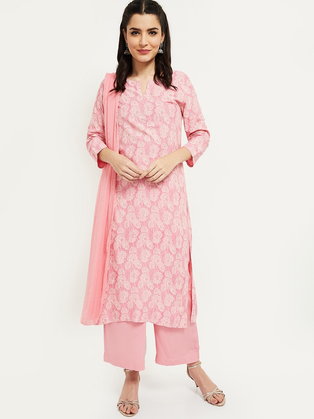 

max Women Pink Floral Printed Regular Kurta with Palazzos & With Dupatta