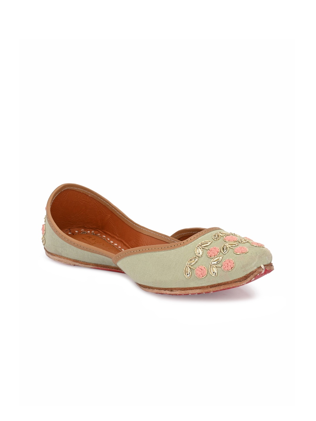 

Sringam Women Green Embellished Leather Ethnic Mojaris Flats