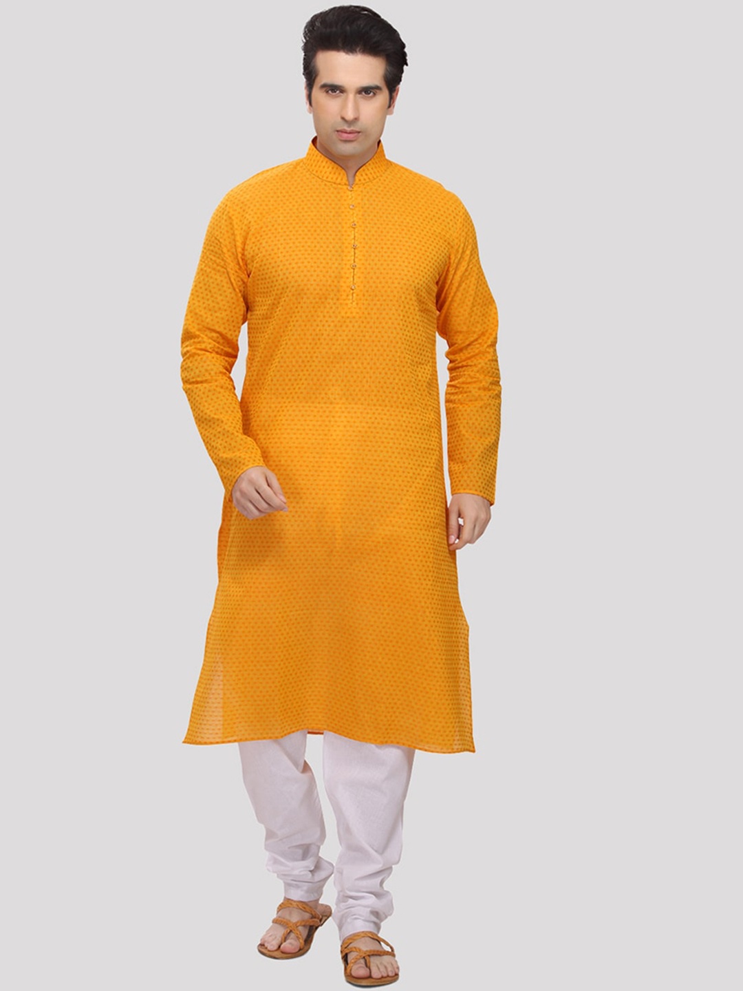 

RG DESIGNERS Men Yellow Regular Kurta with Pyjamas