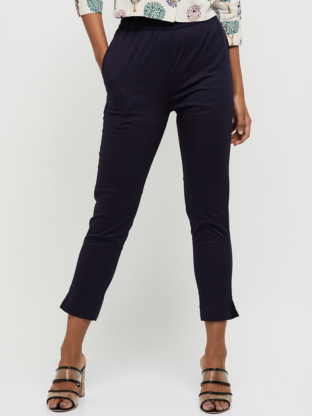 

max Women Navy Blue Trousers