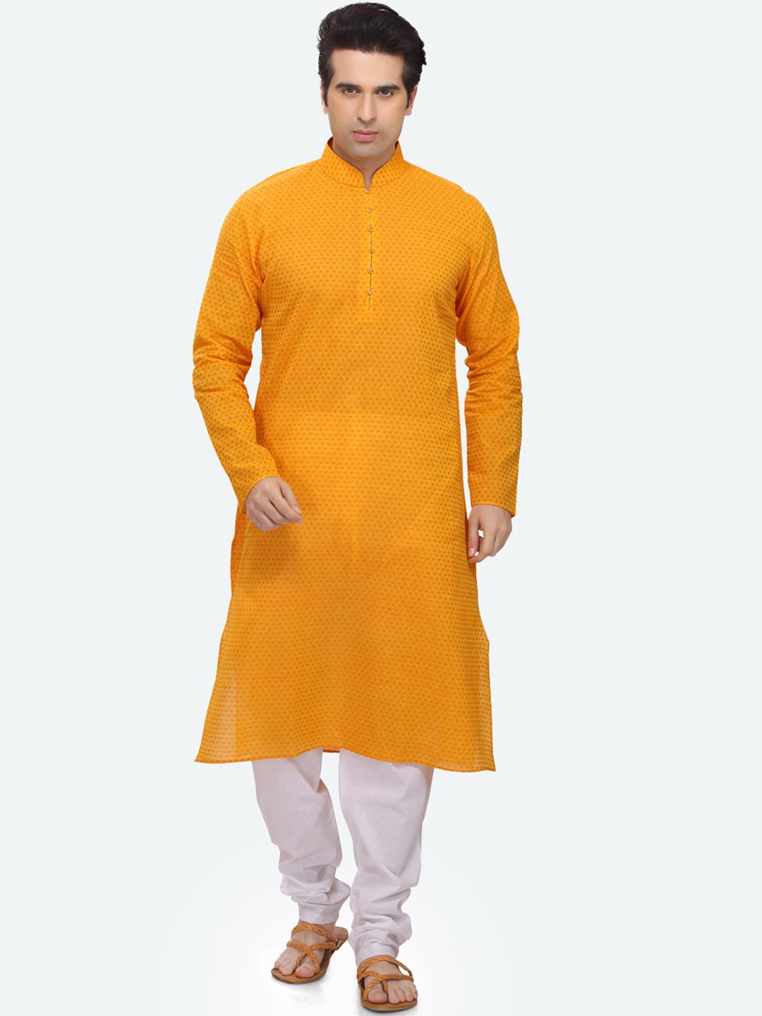 

RG DESIGNERS Men Yellow Regular Kurta with Pyjamas