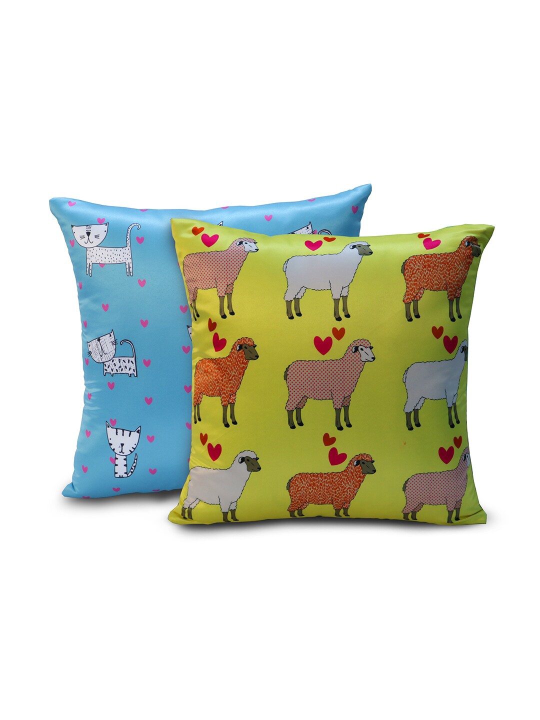 

WELHOME Blue & Yellow Cartoon Characters Printed Square Cushion Covers