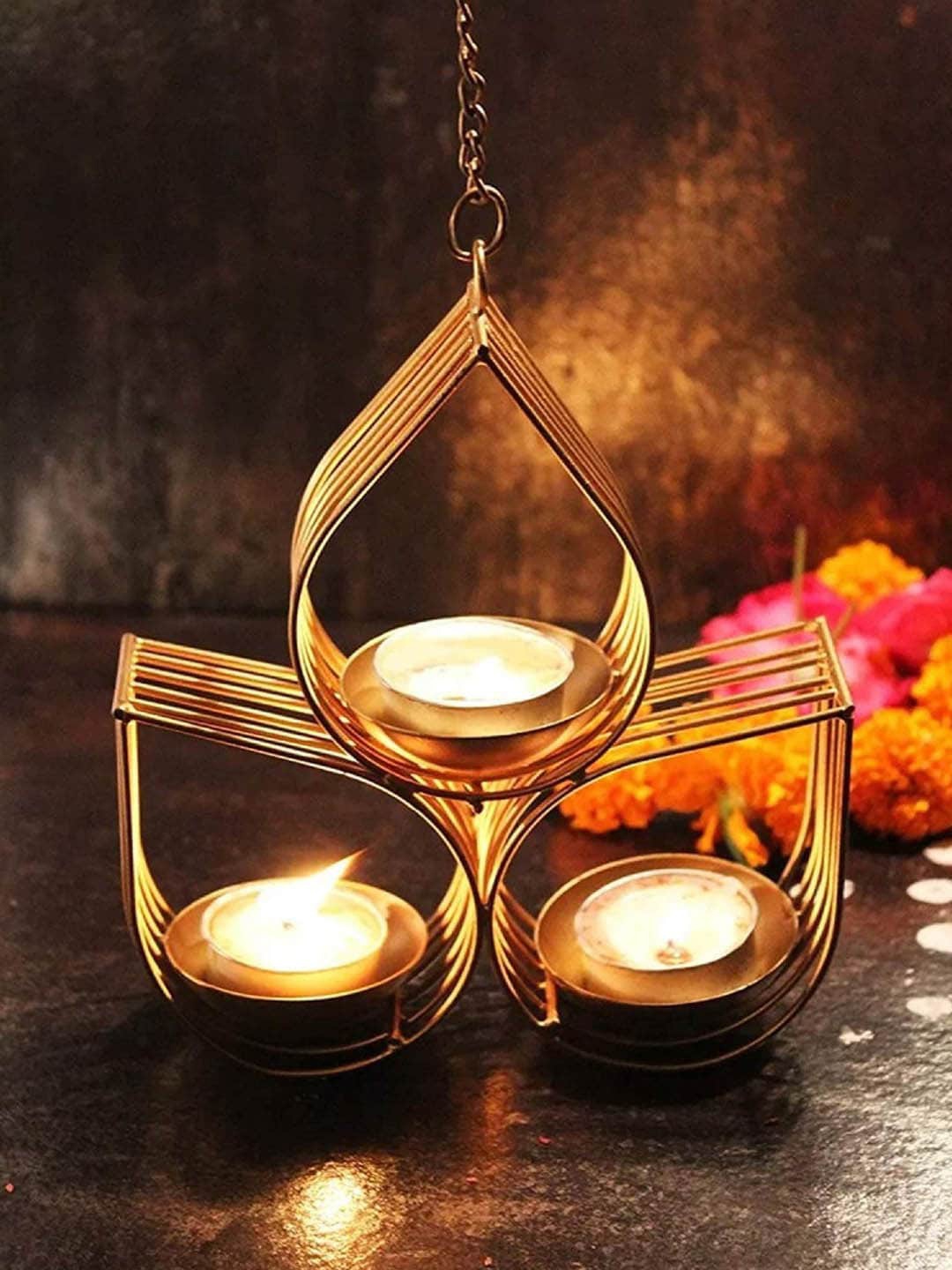 

TIED RIBBONS Decoartive Hanging Tealight Candle Holder Set, Gold