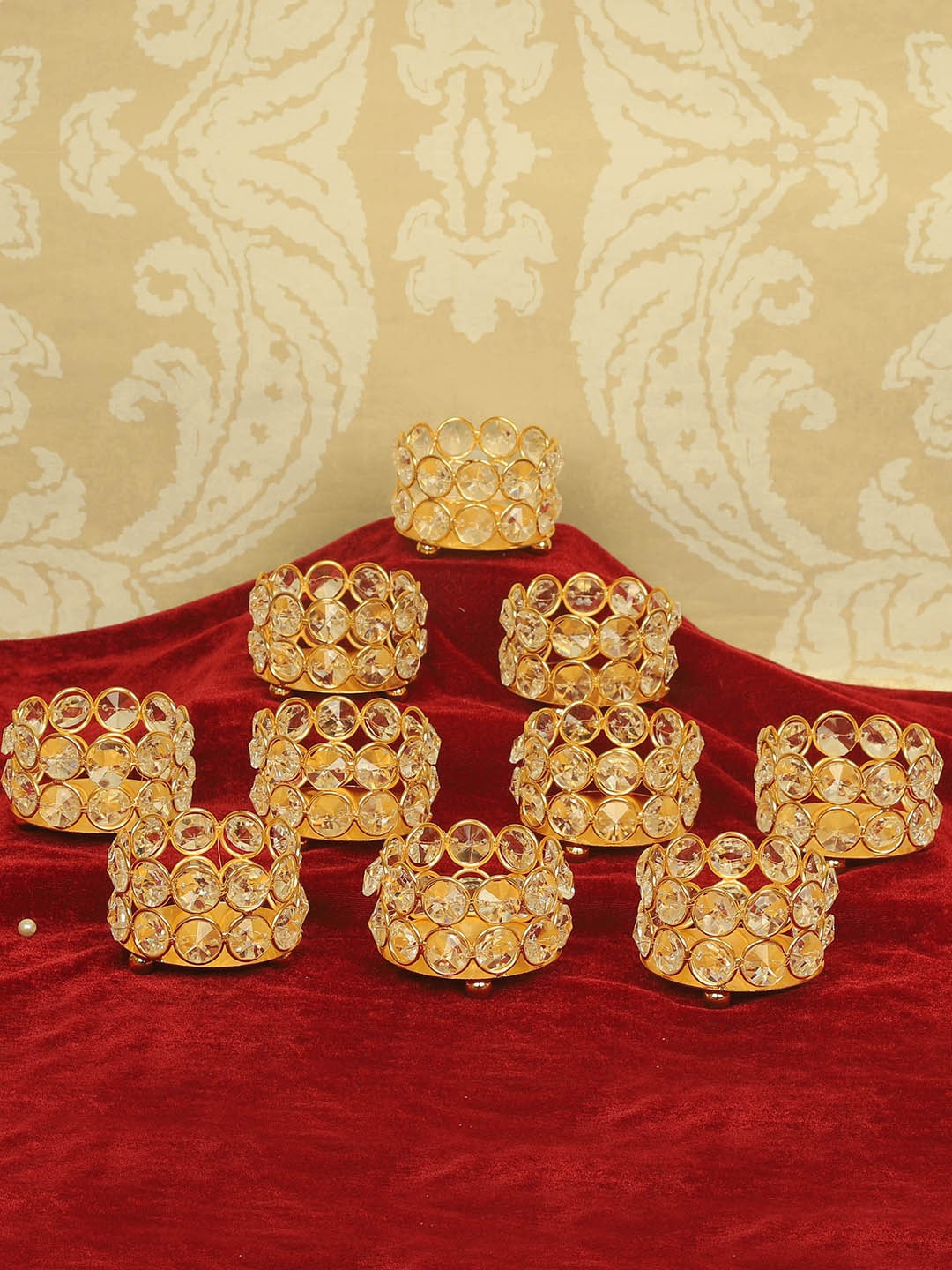 

TIED RIBBONS Set of 10 Decorative Crystal Tea Light Candle Holder, Gold