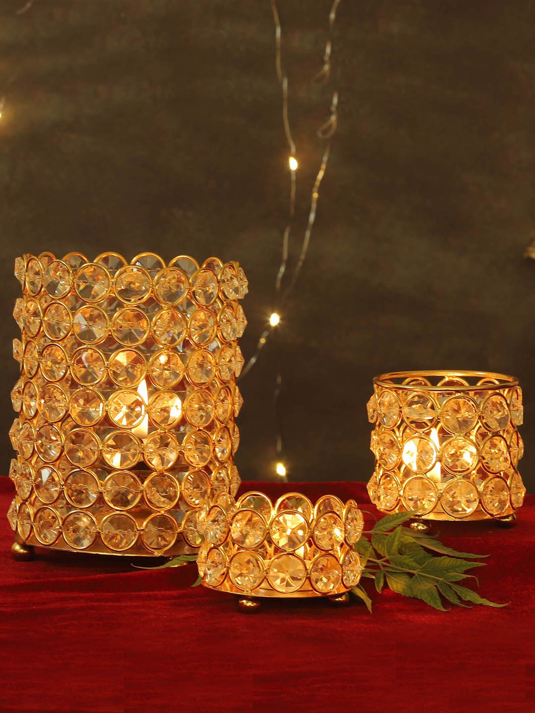 

TIED RIBBONS Set of 3 Decorative Crystal Tea Light Candle Holder, Transparent