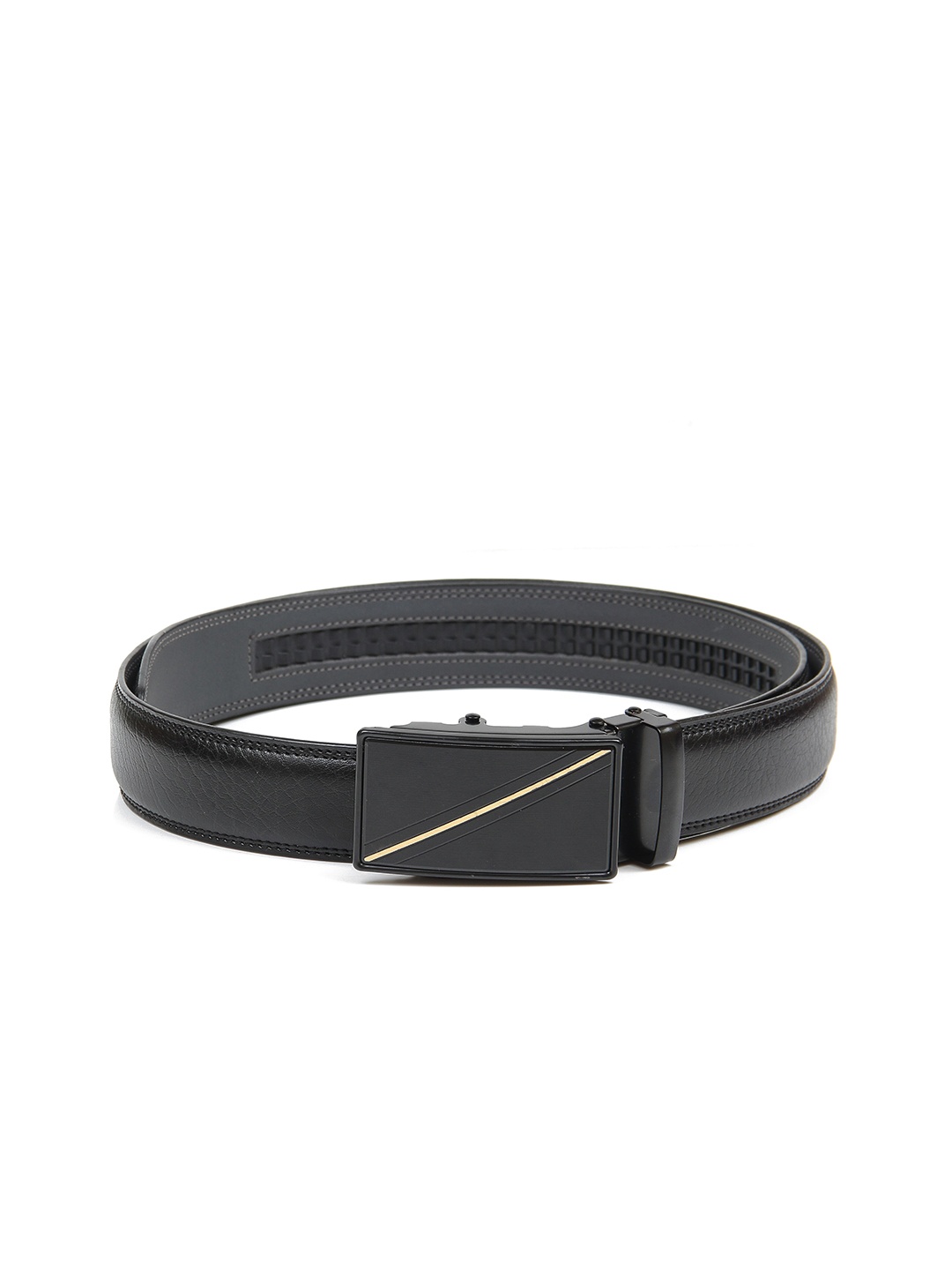 

Calvadoss Men Black Textured Autoratch No Holes Belt