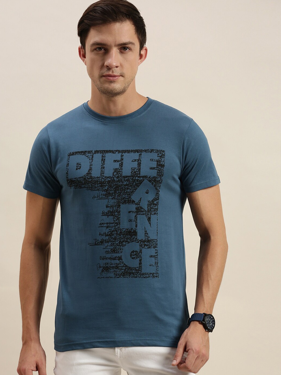 

Difference of Opinion Men Blue Typography Printed Pockets T-shirt