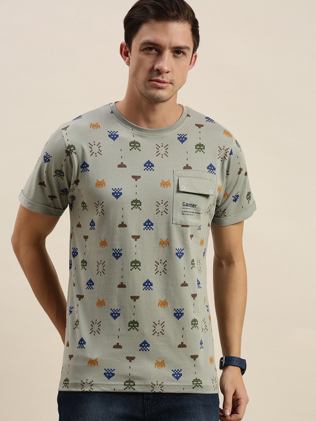 

Difference of Opinion Men Grey Printed Pockets T-shirt