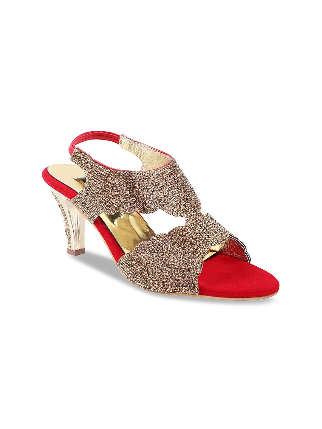 

Shoetopia Women Gold-Toned & Red Embellished Heels