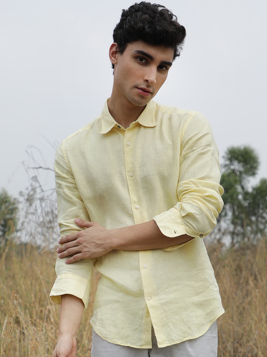 

RARE RABBIT Men Yellow Slim Fit Opaque Casual Shirt