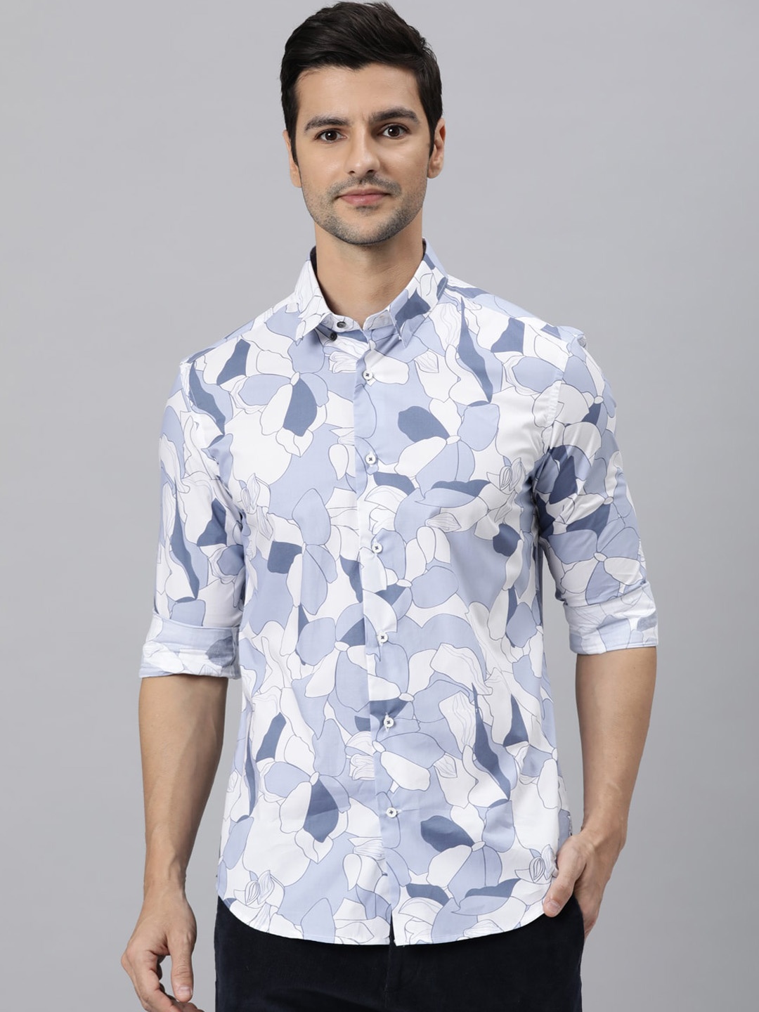 

RARE RABBIT Men Blue Slim Fit Opaque Printed Casual Shirt