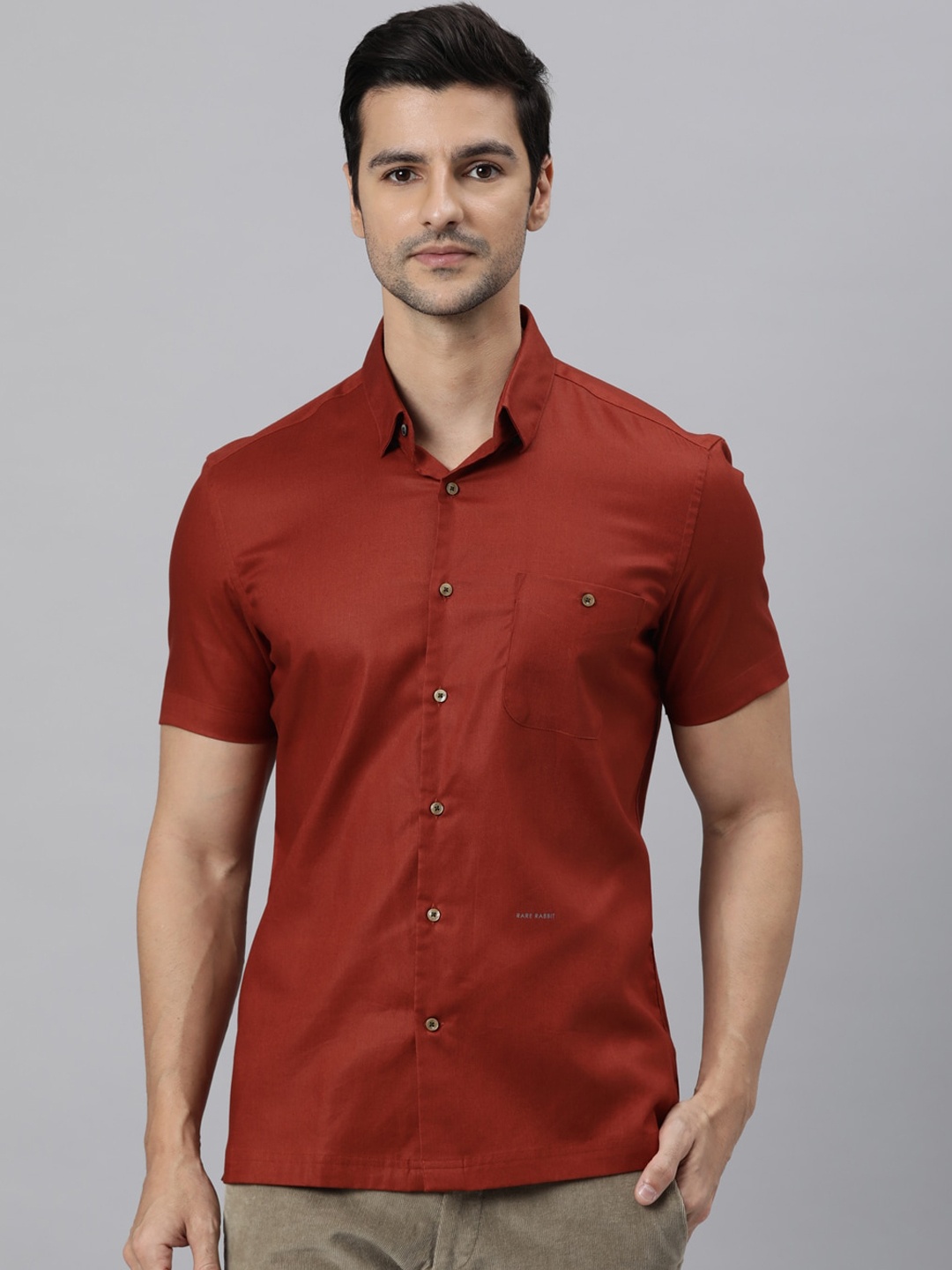 

RARE RABBIT Men Maral R Slim Fit Opaque Shirt, Red