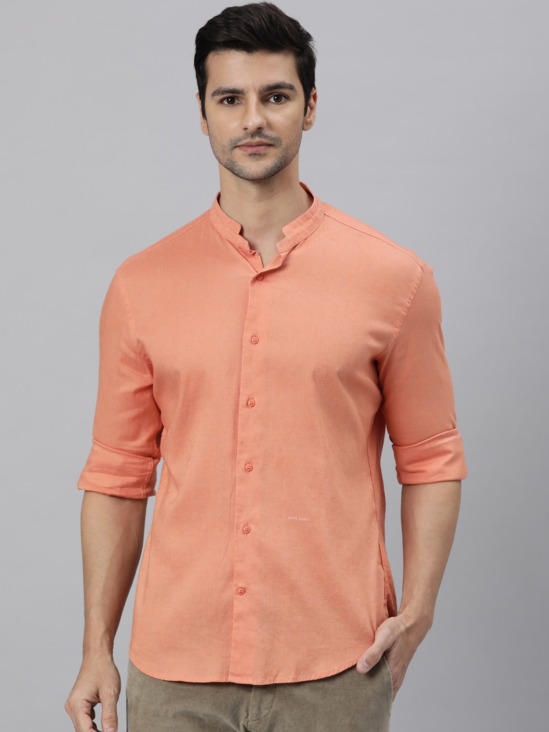 

RARE RABBIT Men Peach-Coloured Slim Fit Opaque Casual Shirt