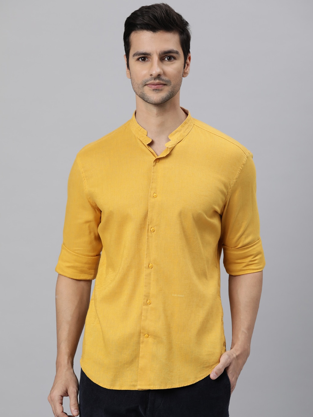 

RARE RABBIT Men Crisp Slim Fit Opaque Shirt, Mustard