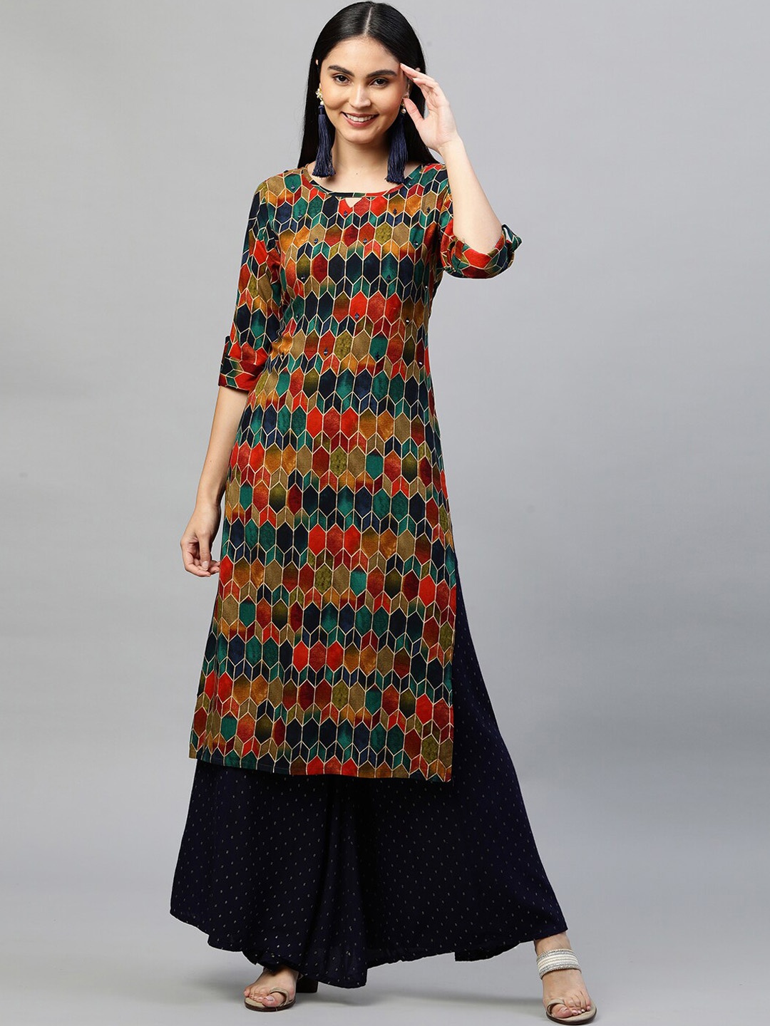 

FASHOR Women Multicoloured Geometric Printed Kurta, Multi