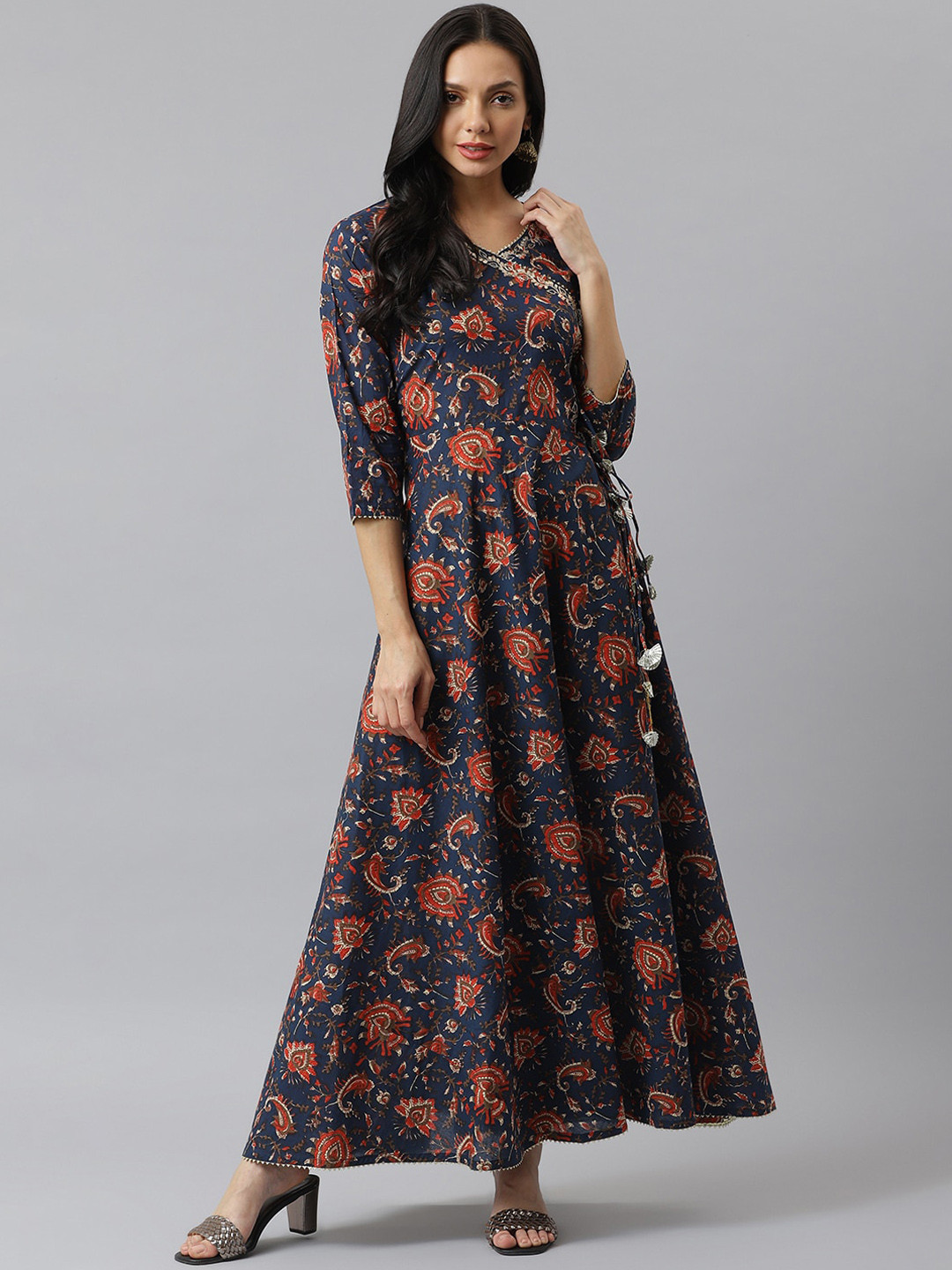 

Stylum Women Navy Blue & Red Printed Pure Cotton Floral Anarkali Kurta