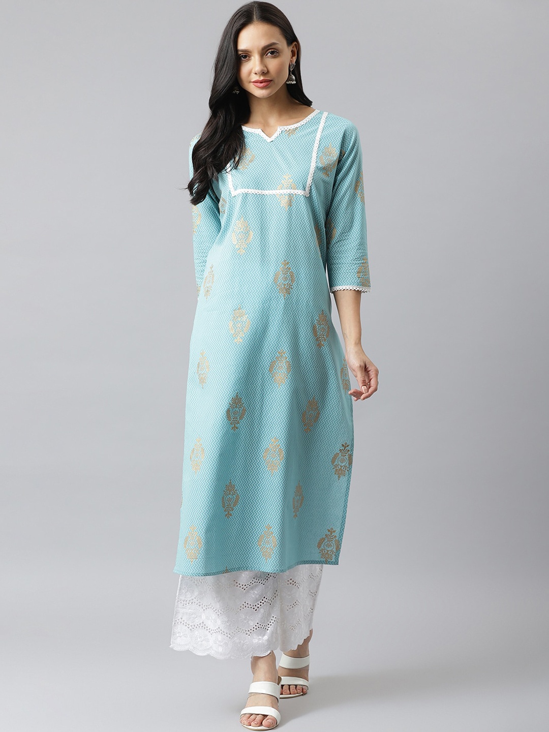 

Stylum Women Blue Ethnic Motifs Printed Pure Cotton Kurta